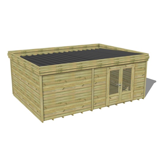 Abri de jardin bois pin traité autoclave 27mm - 6,49x4,34m / 28m2 - bac acier - plancher bois
