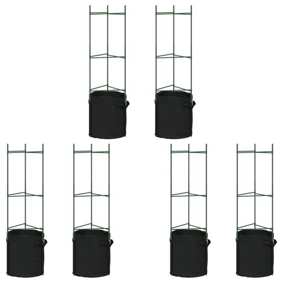 Cages à tomates avec sacs à plantes 6 pcs 116 cm acier et pp