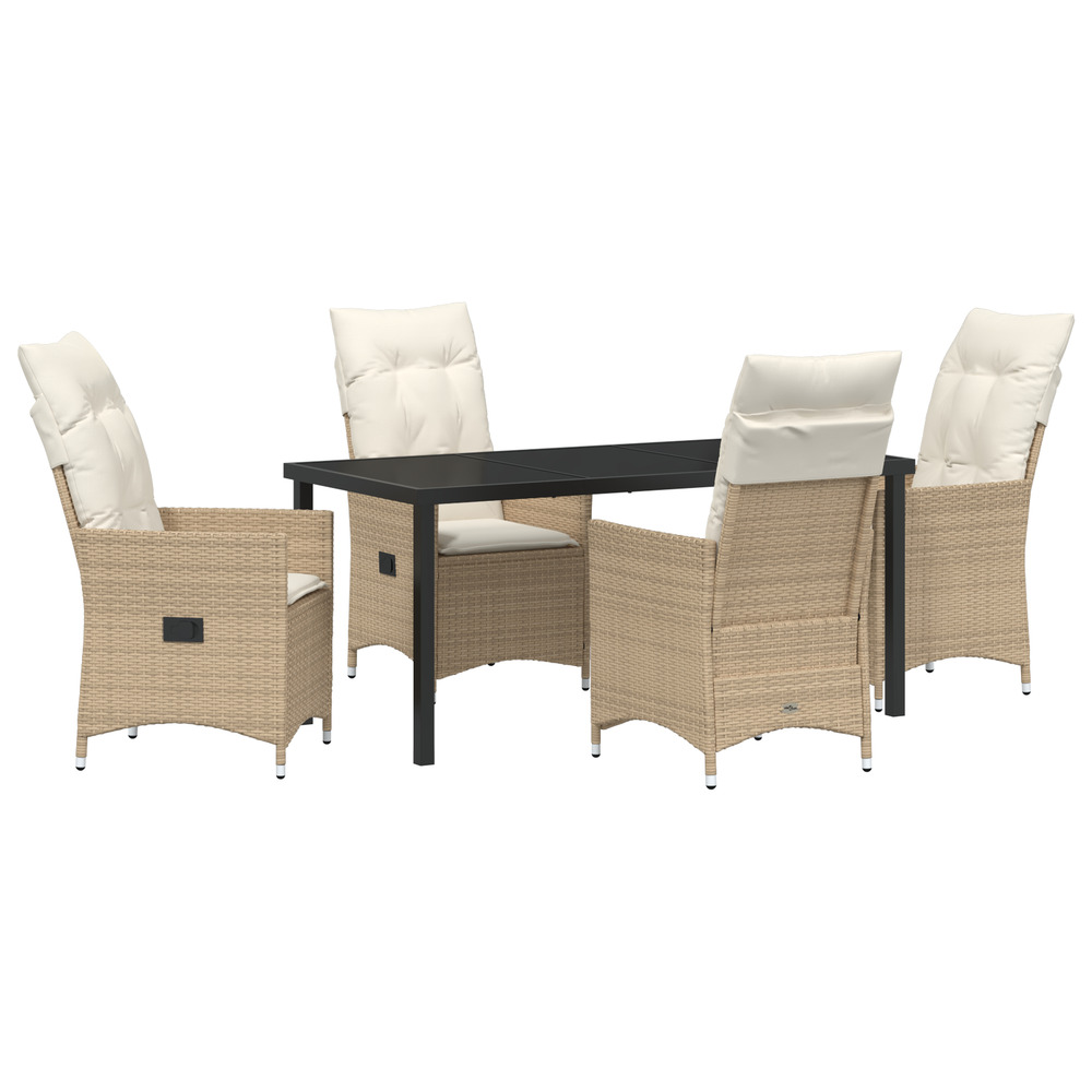 Ensemble de salle à manger de jardin 5 pièces avec coussins beige en poly rattan