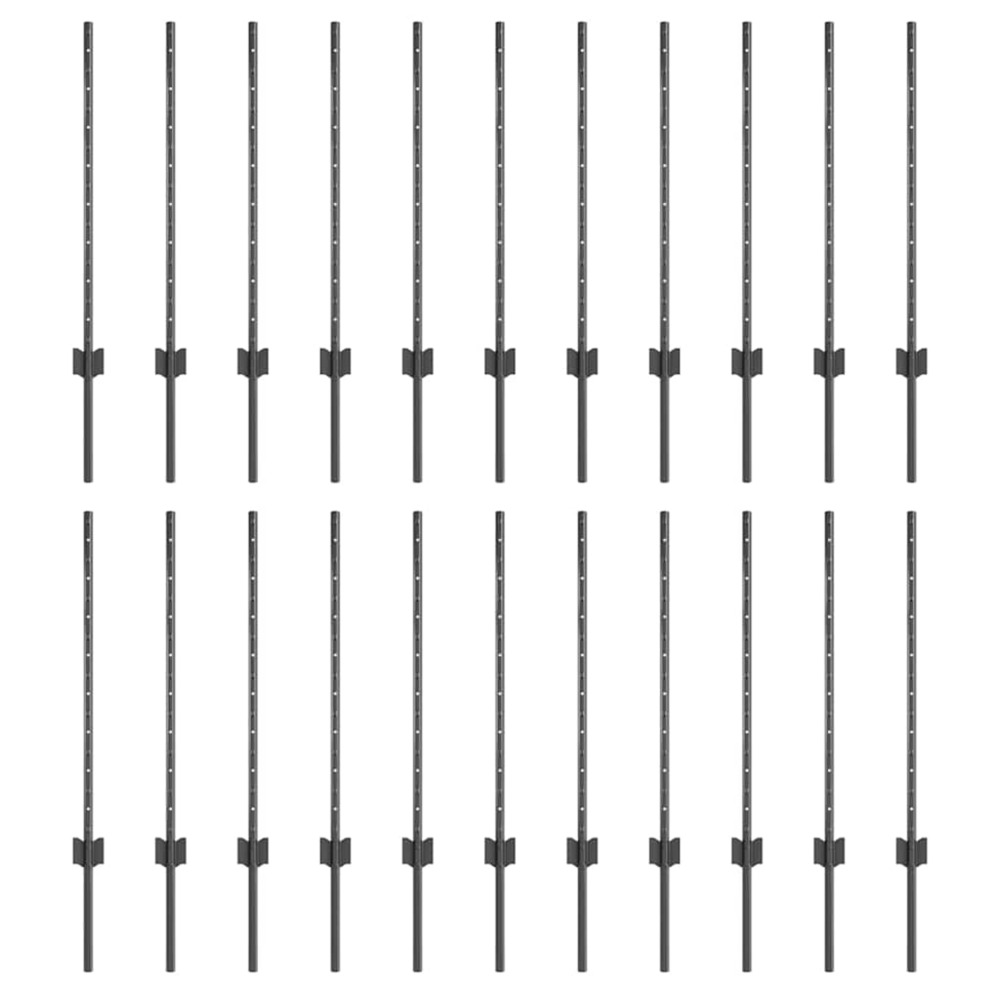 Poteau de clôture. 22 pcs gris 120 cm acier