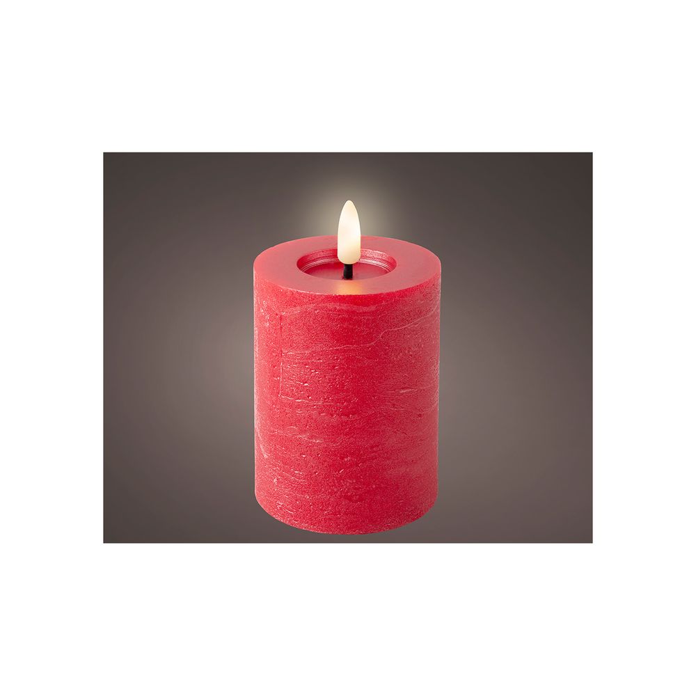 Bougie en cire led rouge, surface rustique, ø7x11,2cm. Lumineo