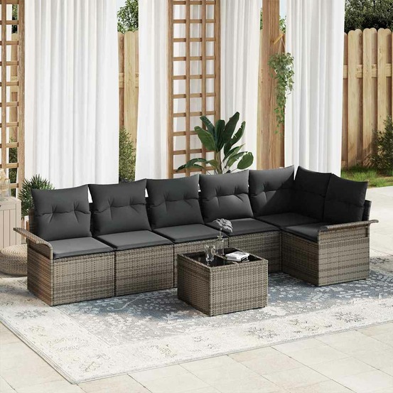 Ensemble de canapé de jardin avec coussin 7 pcs gris poly rotin