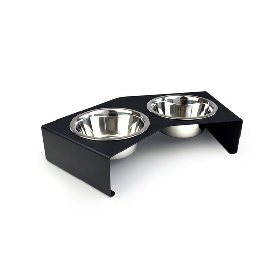 Liqui - set de 2 gamelles chien surélevées en acier, socle design métal noir, 39x23x8cm