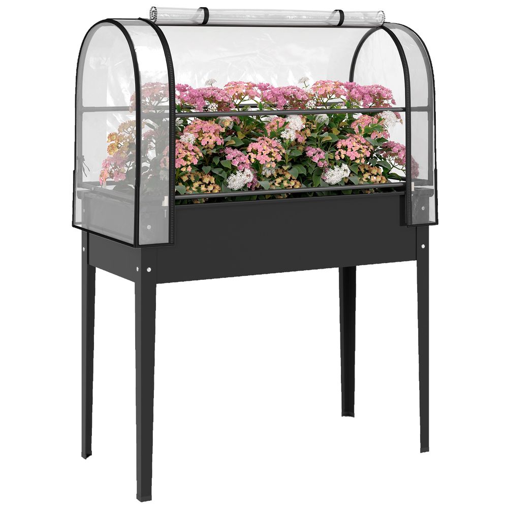 Potager sur pieds métal avec serre de protection amovible 100x49x136cm noir