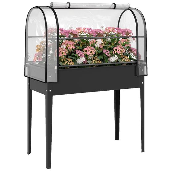 Potager sur pieds métal avec serre de protection amovible 100x49x136cm noir