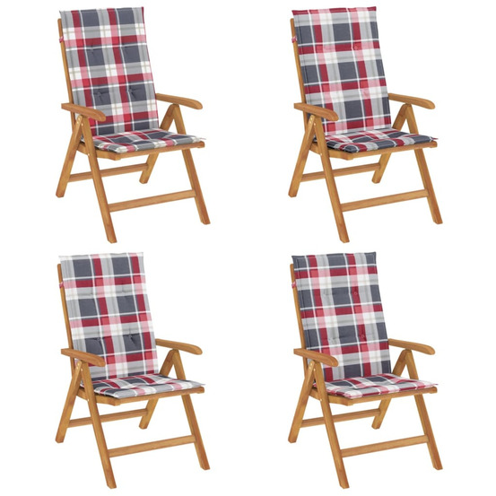 Chaises de jardin inclinables lot de 4 et coussins bois teck