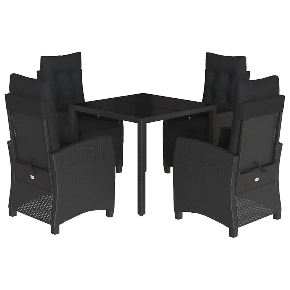 Ensemble à manger de jardin coussins 5pcs noir résine tressée