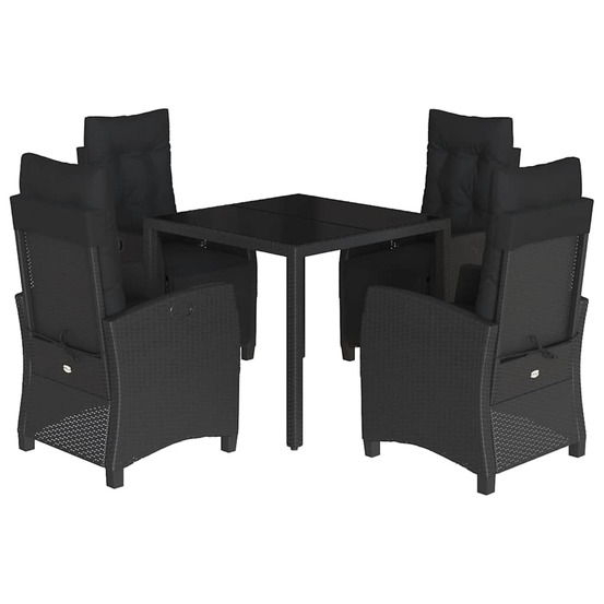 Ensemble à manger de jardin coussins 5pcs noir résine tressée
