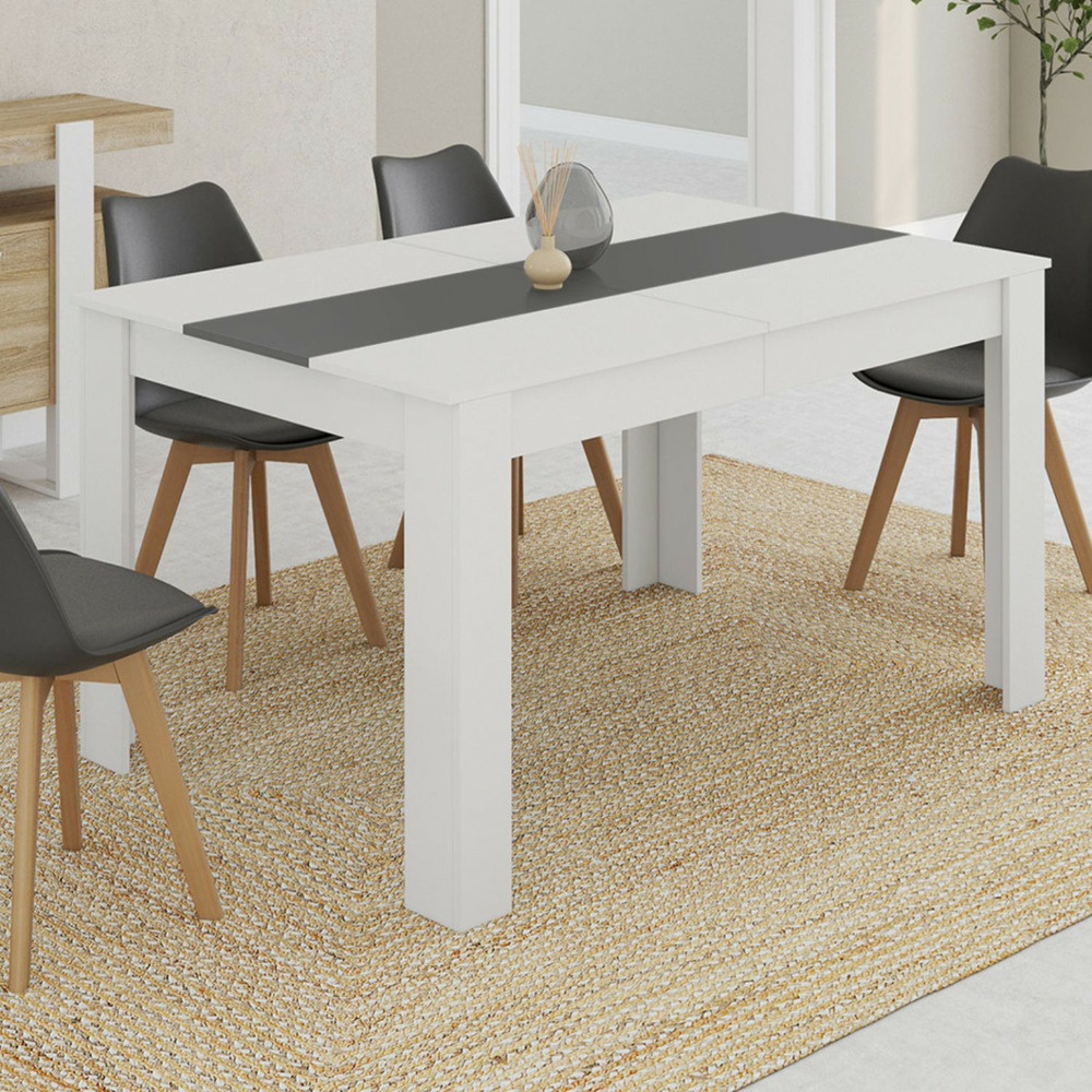 Table à manger rectangle georgia 6 personnes blanche et grise 140 x 80 cm