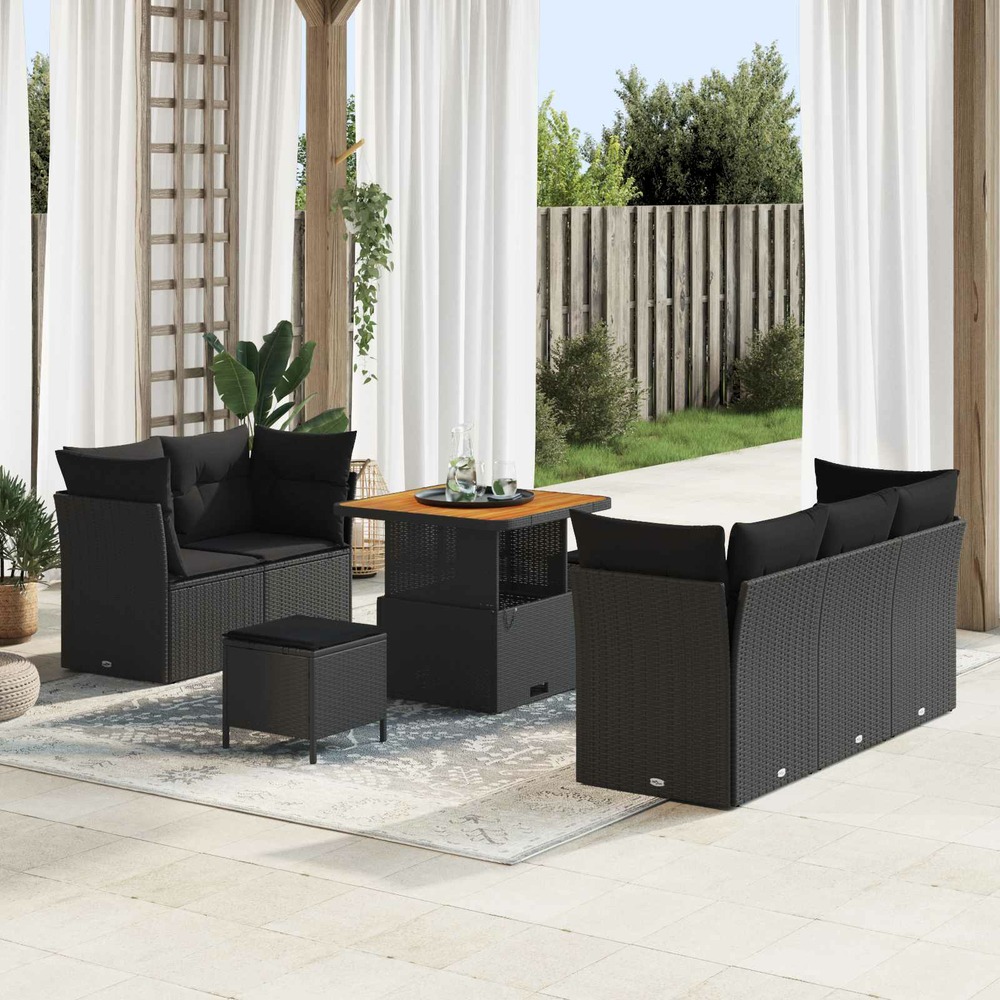 Ensemble de canapé de jardin 8 pcs noir polyrotin