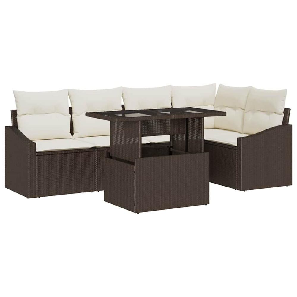 Ensemble de canapé de jardin avec coussin 6 pcs marron et crème