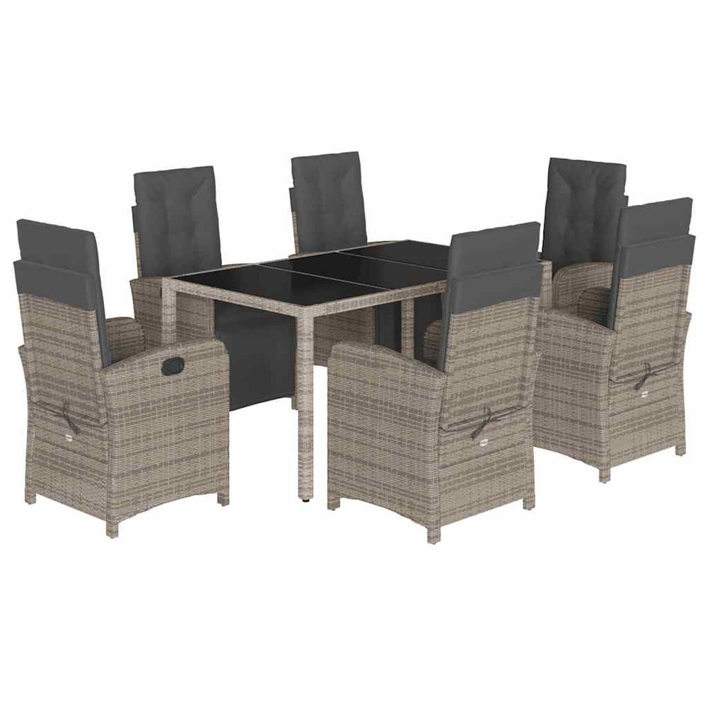 Ensemble à manger de jardin et coussins 7 pcs gris rotin