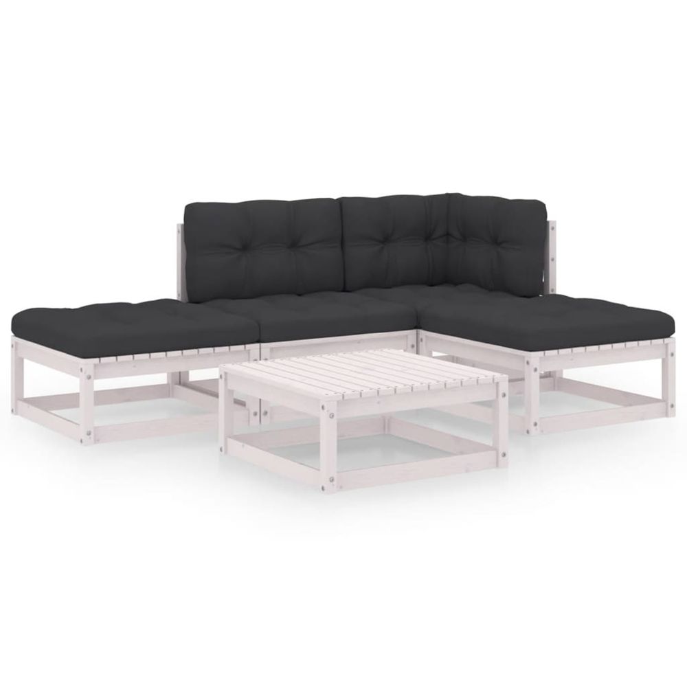 Salon de jardin 5 pcs avec coussins bois de pin massif