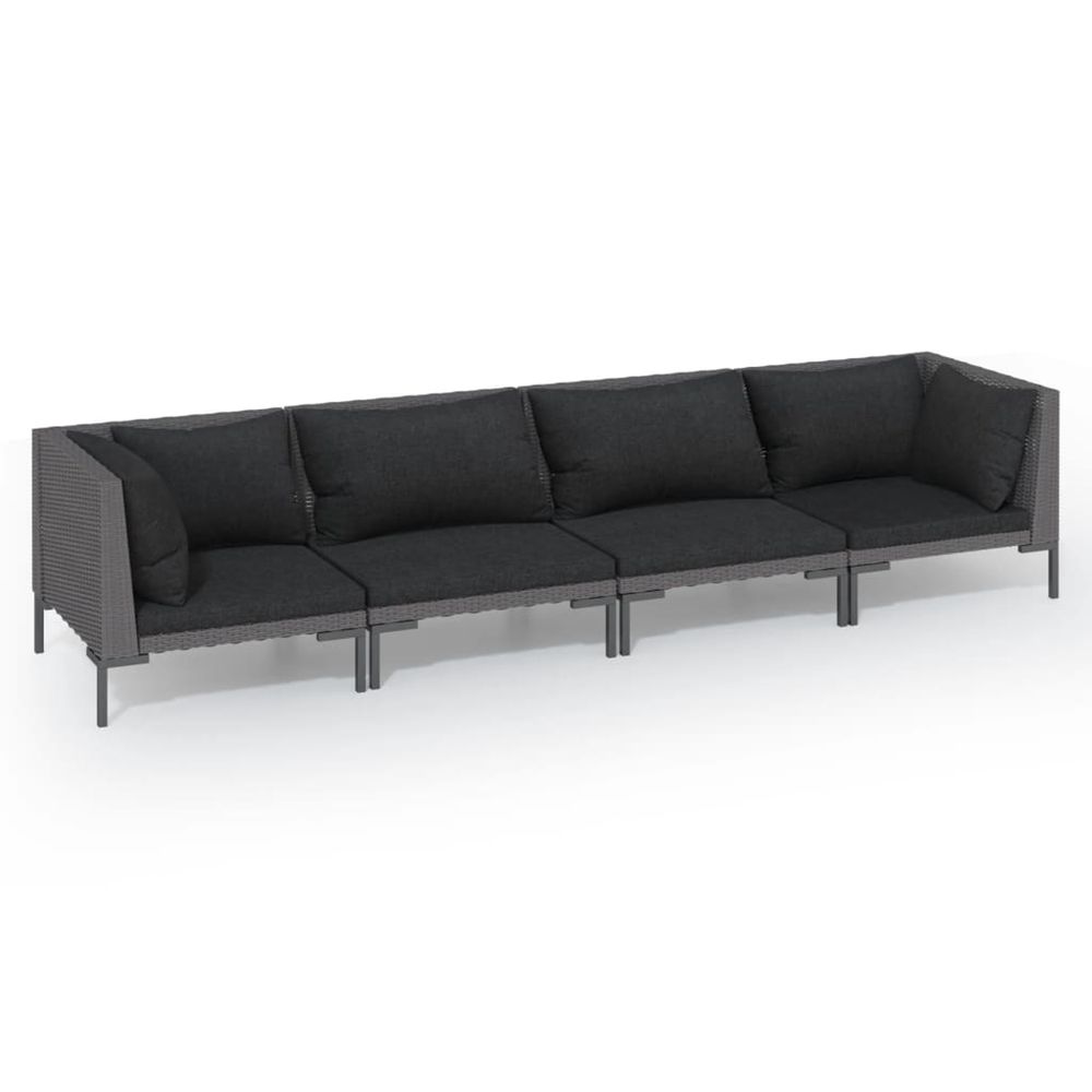 Salon de jardin 4 pcs avec coussins résine tressée gris foncé