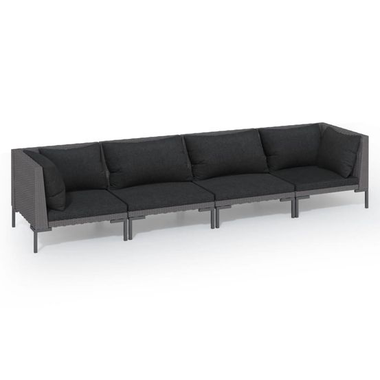 Salon de jardin 4 pcs avec coussins résine tressée gris foncé