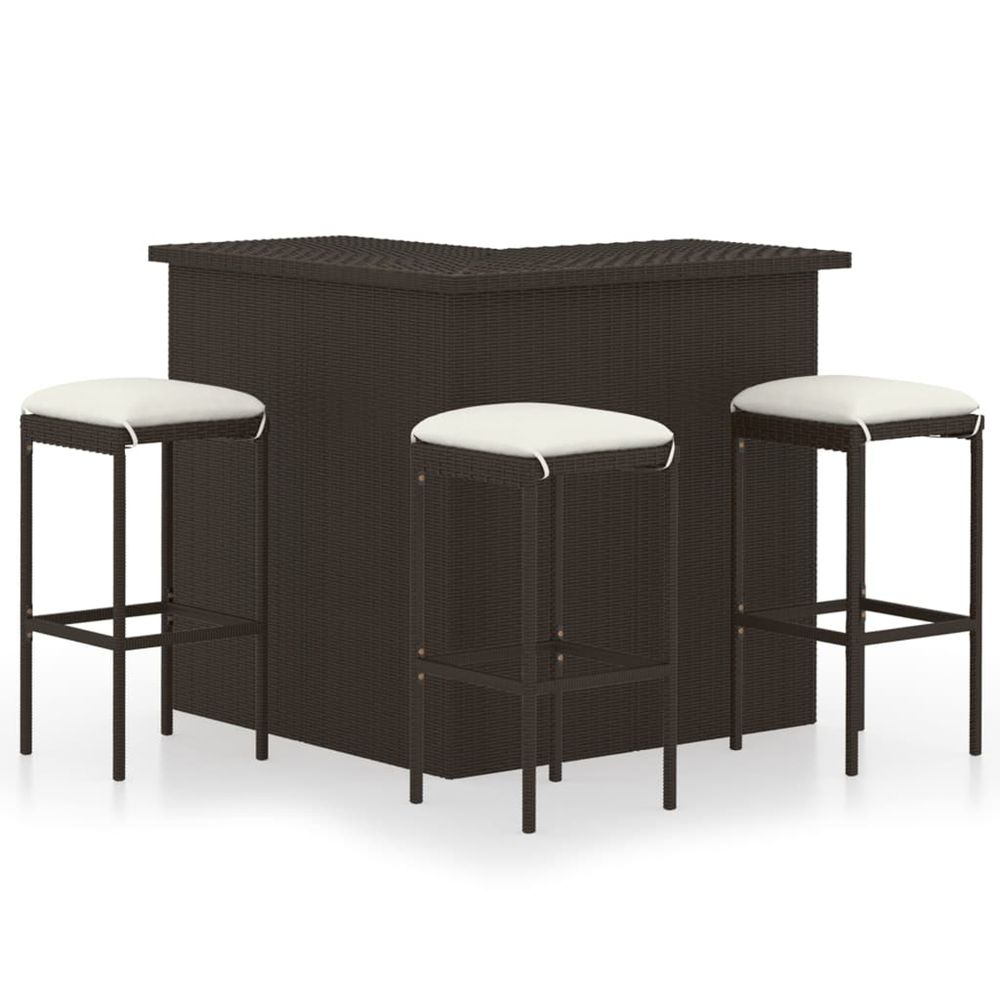 Ensemble de bar de jardin 4 pcs coussins résine tressée marron