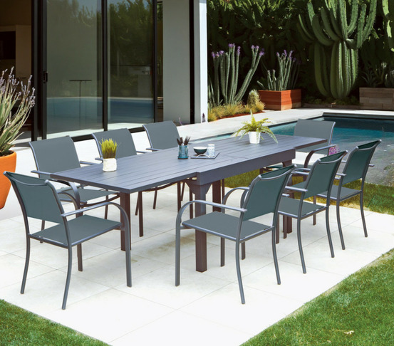Ensemble table et chaises de jardin - 8 places - gris anthracite - guethariziers