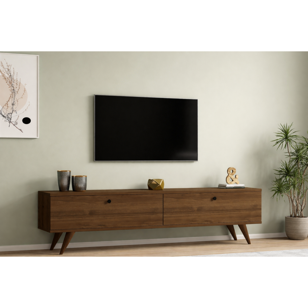 Meuble tv 160cm avec deux placards noyer poly