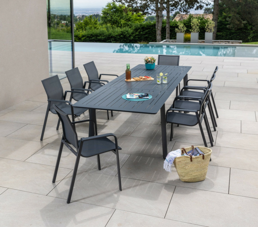 Ensemble table et chaises de jardin - 8 places - gris anthracite - nairobi gris