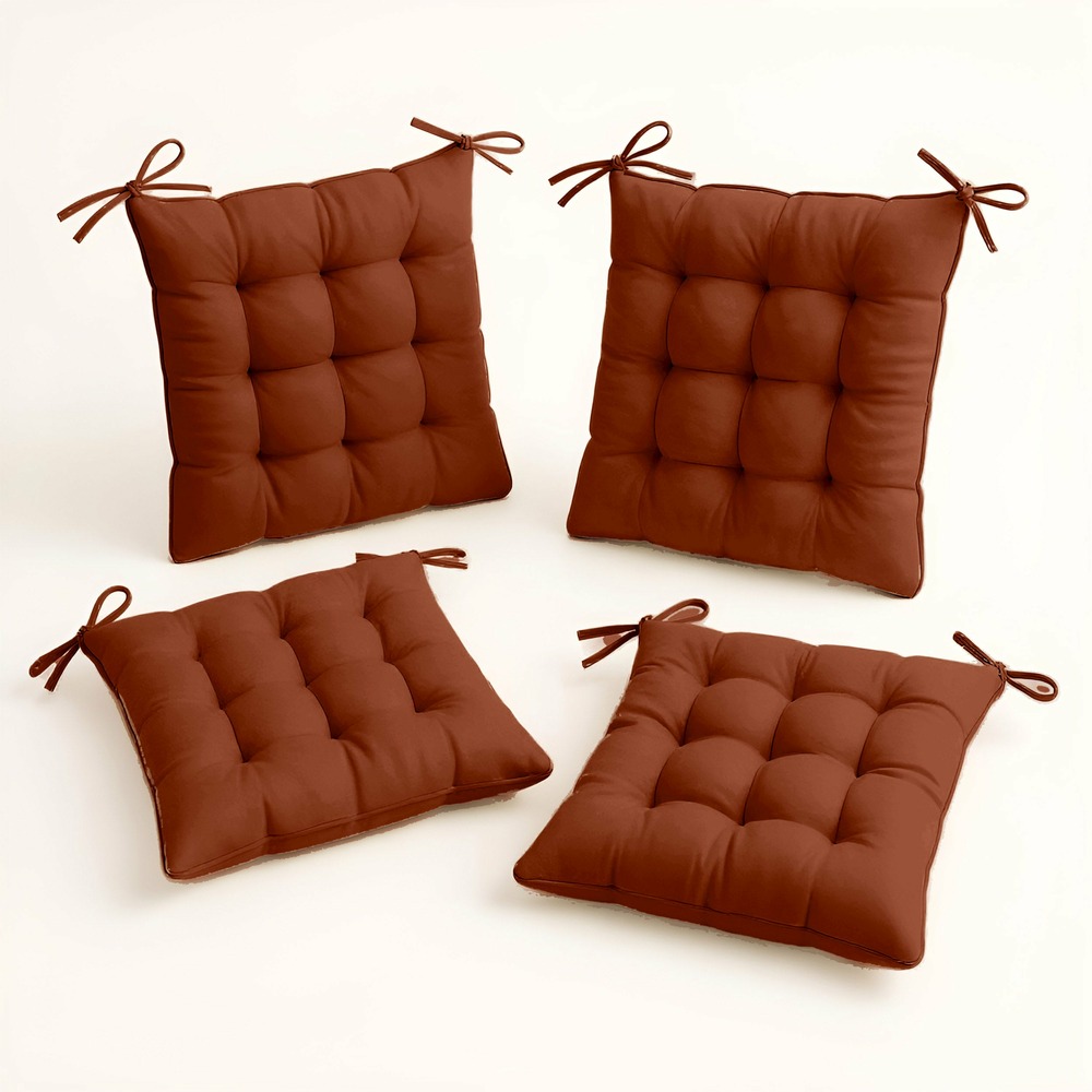 Lot de 4 galettes de chaise en polyester 40 x 40 cm terracotta