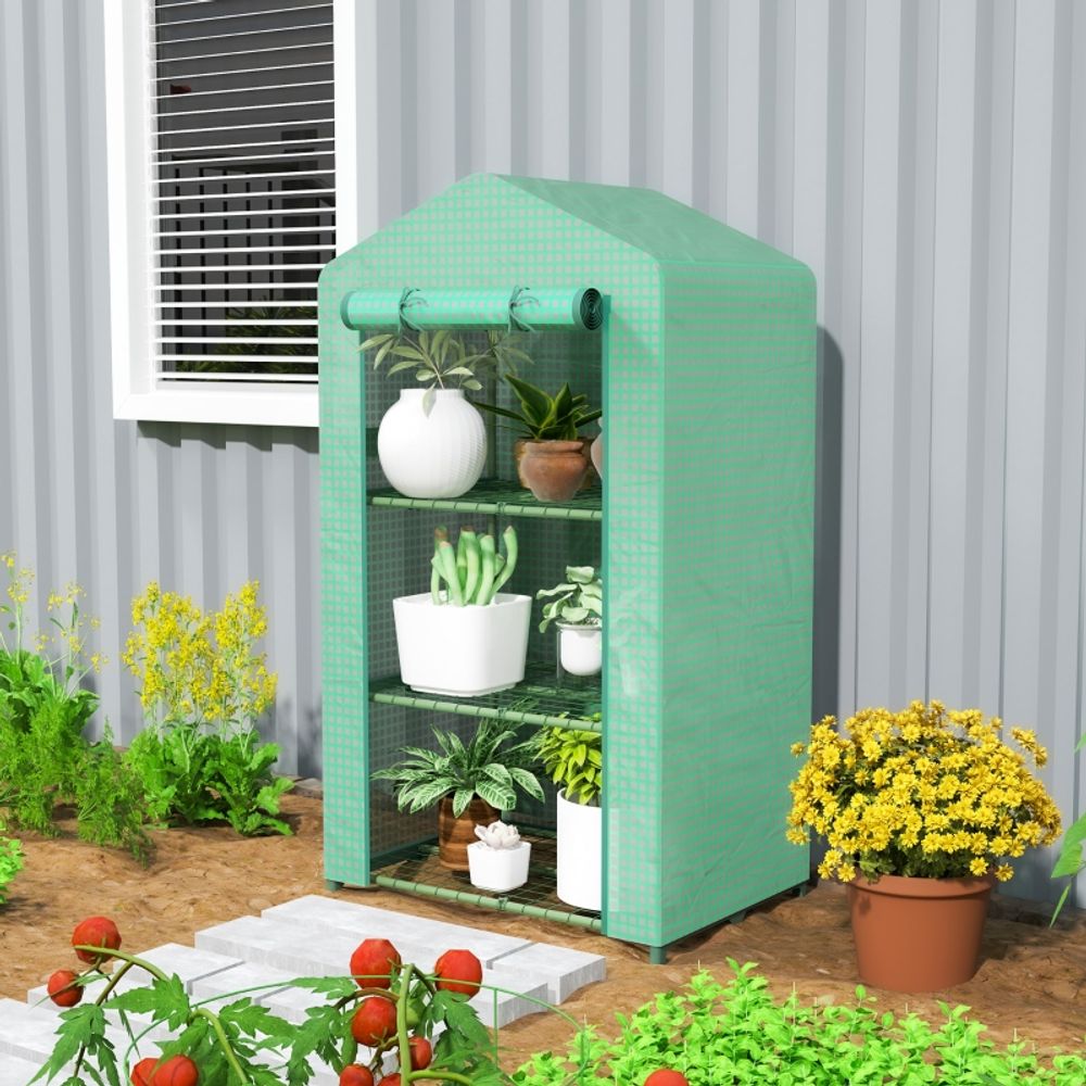 Mini serre de jardin métal et pe 69 x 49 x 125 cm verte 3 niveaux balcon semis - comfortxl outdoor living