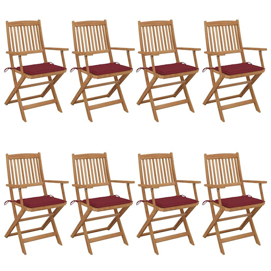 Chaises pliables de jardin lot de 8 avec coussins bois d'acacia