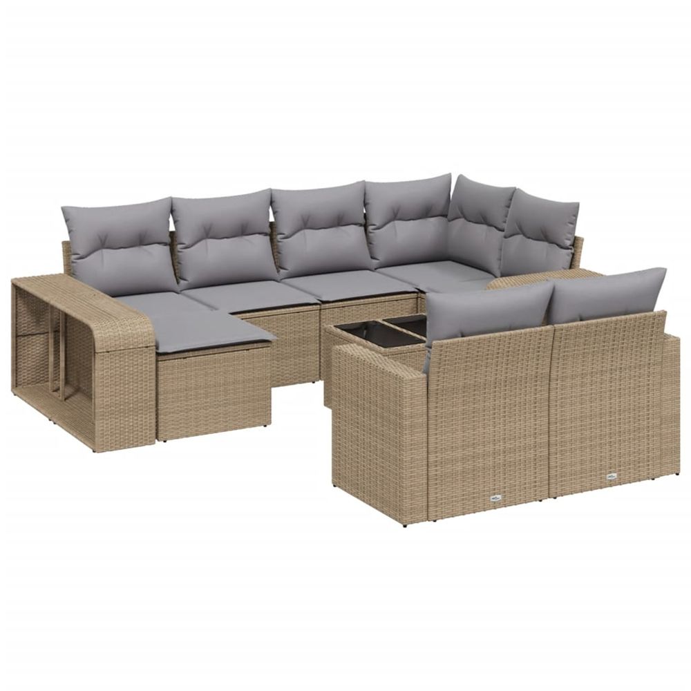 Salon de jardin 11 pcs avec coussins beige résine tressée