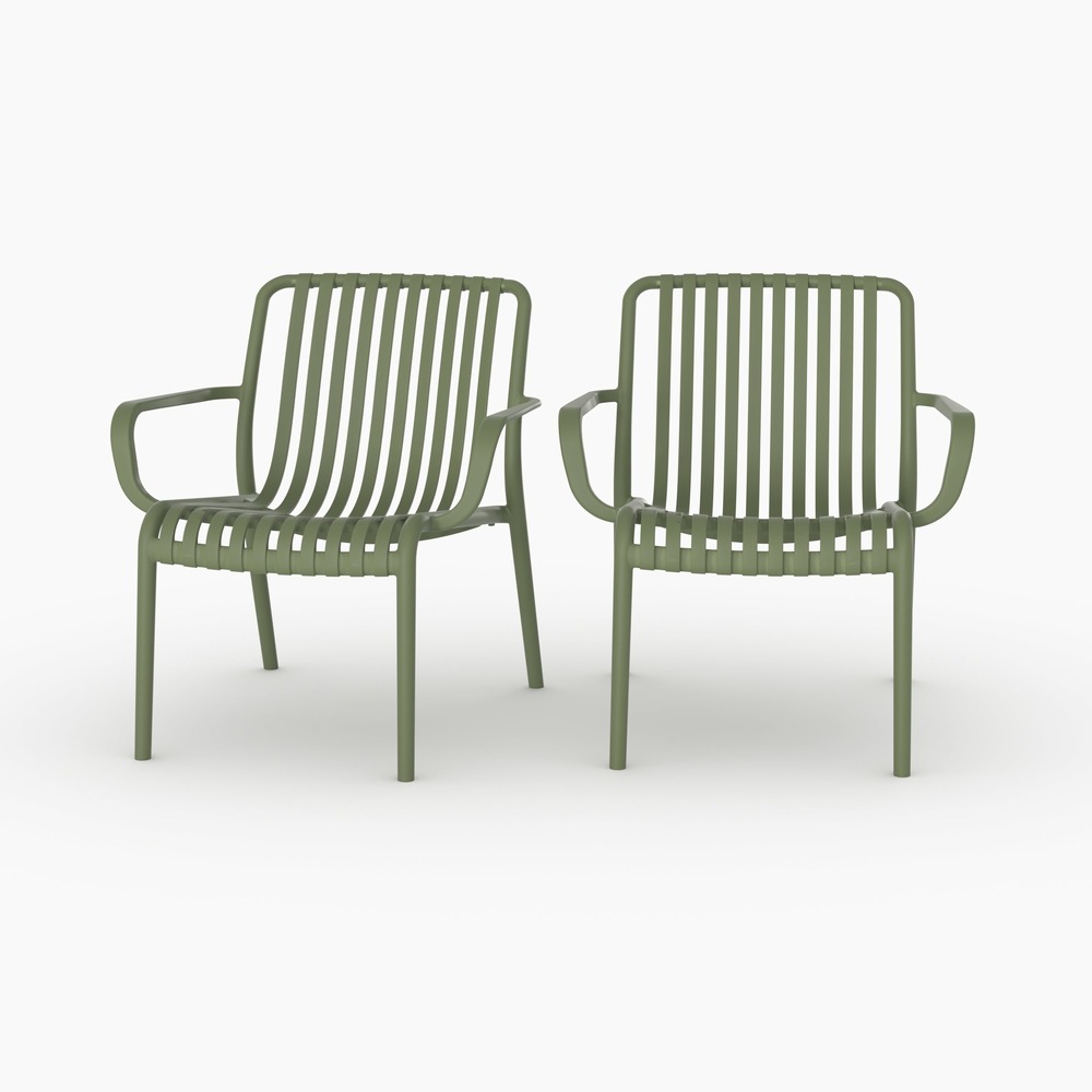 Ivy-lot de 2 fauteuils de jardin en plastique vert kaki avec accoudoirs