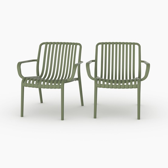 Ivy-lot de 2 fauteuils de jardin en plastique vert kaki avec accoudoirs