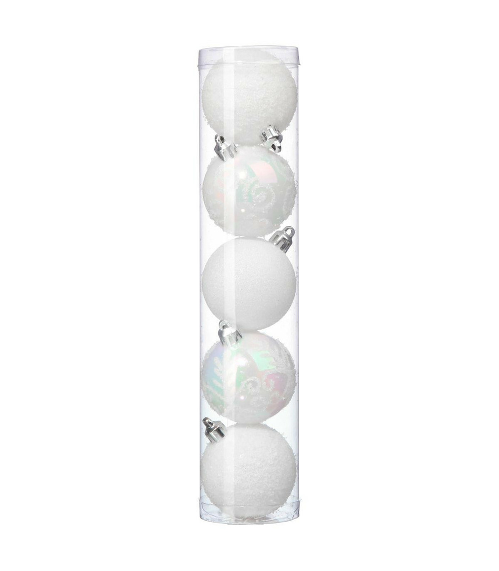 Déco de sapin lot de 5 boules de noël d 5 cm - blanc