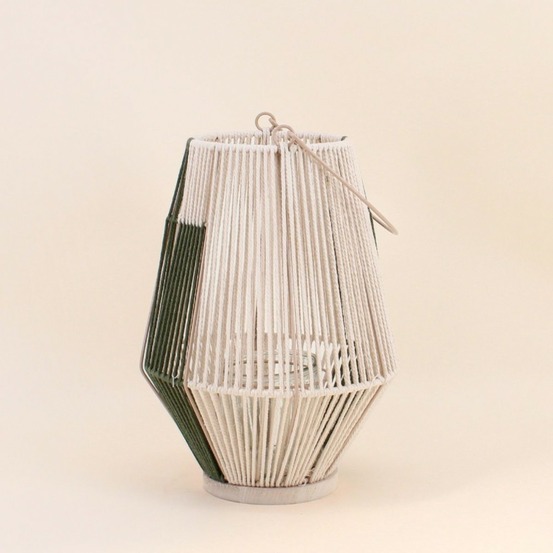 Lanterne en corde beige et kaki 33cm