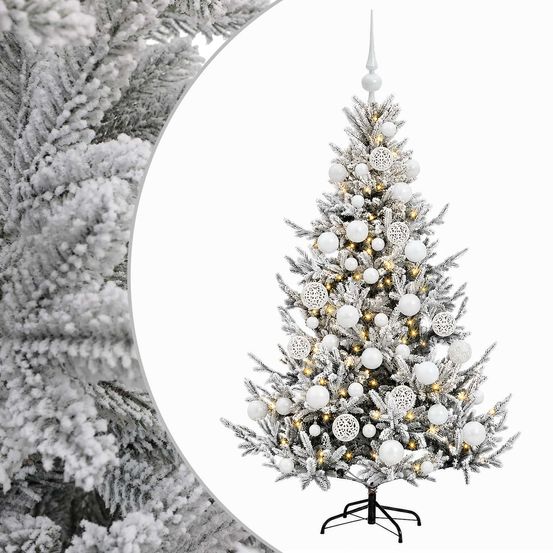 Sapin de noël artificiel avec boules 150 cm 150 led blanc chaud
