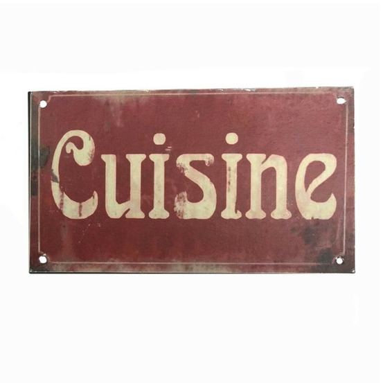 Plaque de porte décorative vintage cuisine fer blanc rouge 12.5x7.5cm