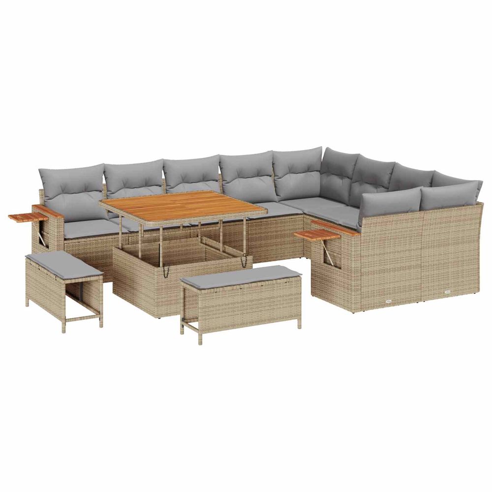 Ensemble de canapé de jardin 12 pc beige polyrotin