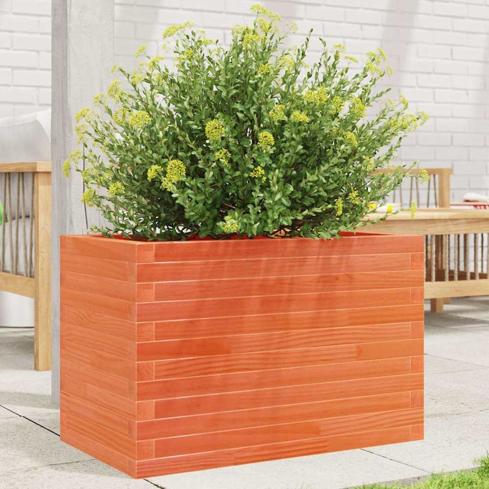 Jardinière en bois de pin traité cire marron pour jardin 70x40cm