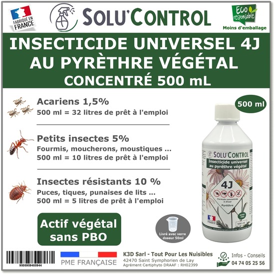 Solu’control insecticide végétal 4j concentré 500 ml – actifs végétaux, pyréthrines naturelles & huiles essentielles – acariens