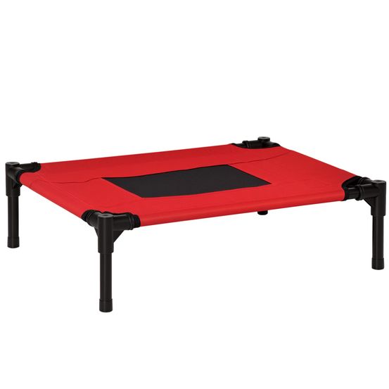 Lit surélevé pour chien chat dim. 61l x 46l x 18h cm avec sac métal époxy tissu oxford textilène micro-perforé rouge noir
