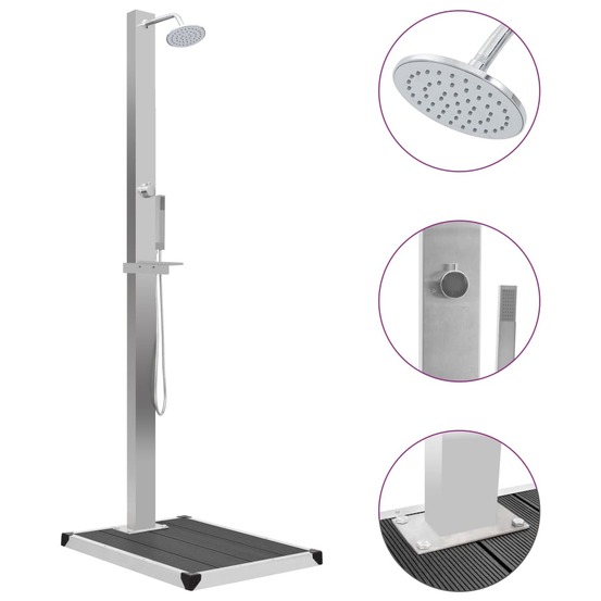 Douche d'extérieur avec receveur de douche wpc acier inoxydable