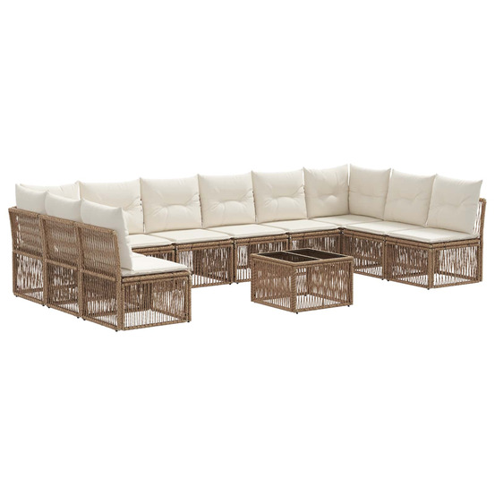 Ensemble de canapé de jardin 11 pcs beige polyrotin