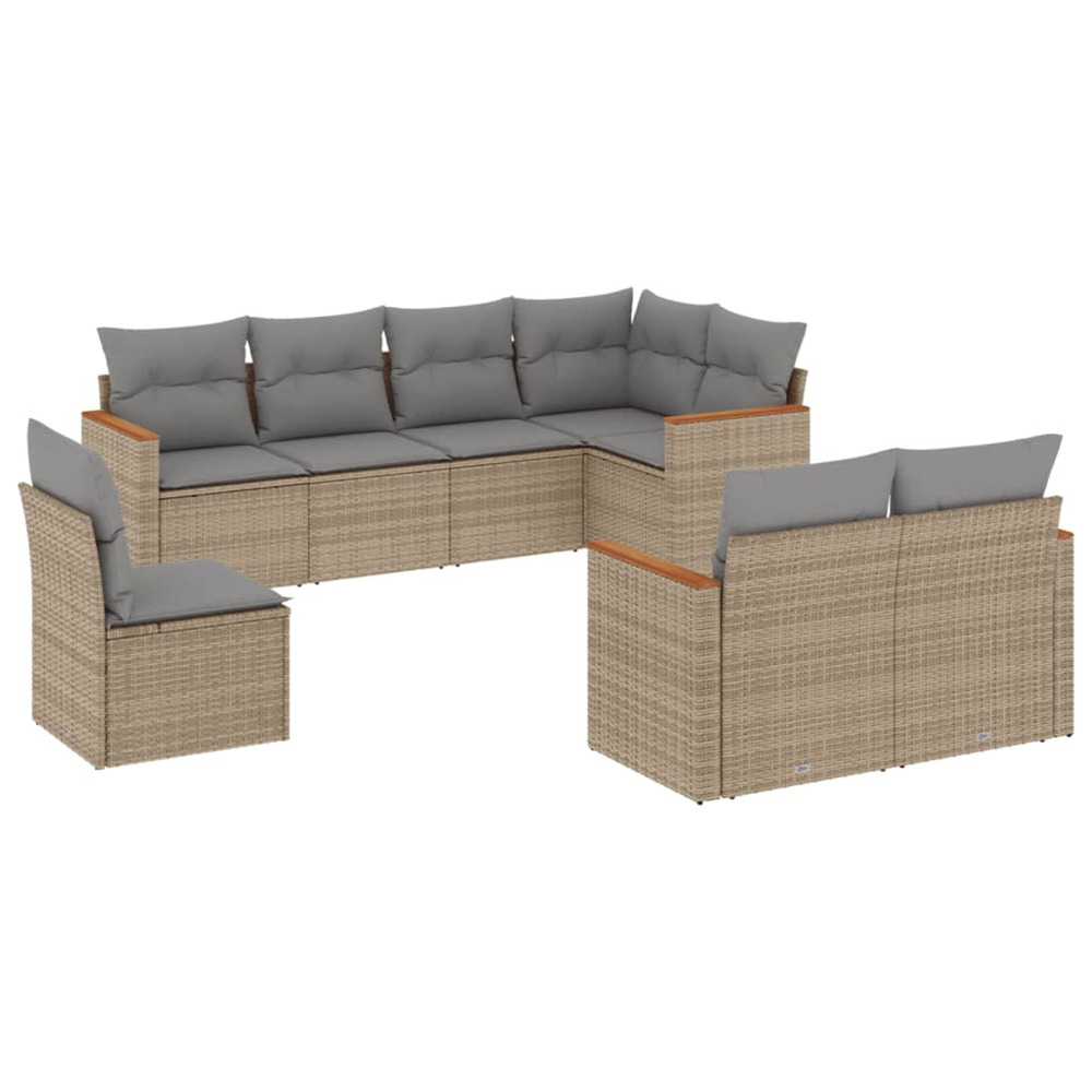 Salon de jardin avec coussins 8pcs mélange beige résine tressée