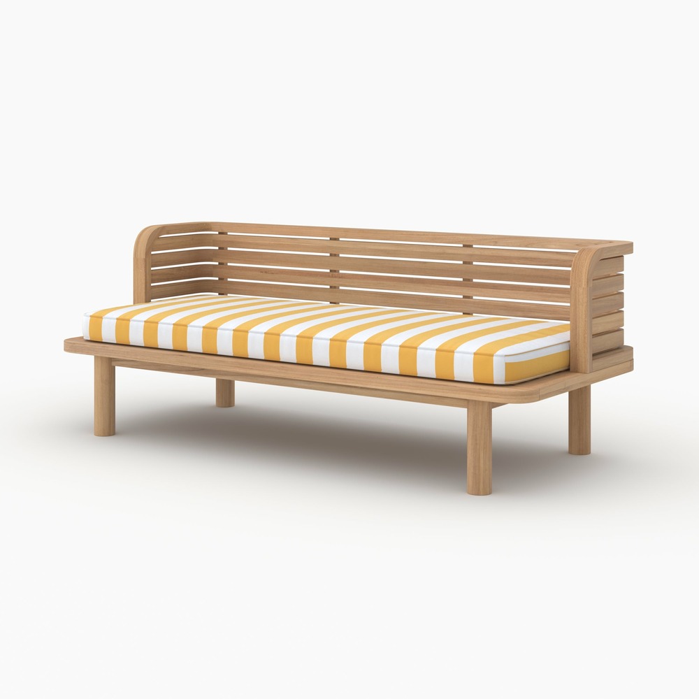 Kilda-canapé de jardin en teck massif et coussin rayé jaune 2 places