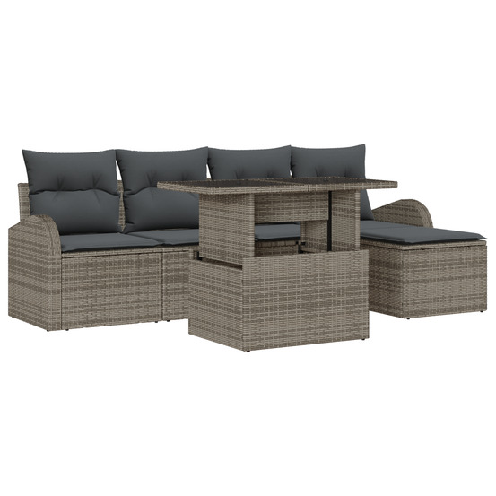 Ensemble de canapé de jardin de 6 pièces avec coussins gris poly rattan