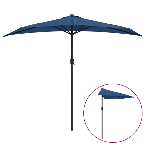 Parasol de balcon avec mât en aluminium bleu 270x144x222cm demi