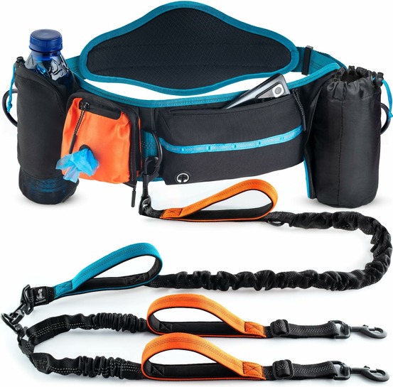 Sparklypets laisse double élastique pour chien avec ceinture dorsale – double laisse pour races moyennes et grandes