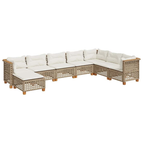 Salon de jardin avec coussins 8 pcs beige résine tressée