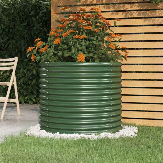 Jardinière surélevée ronde acier galvanisé pour jardin balcon vert 80x68 cm