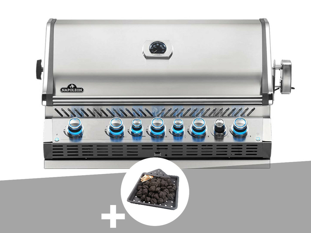 Barbecue gaz encastrable prestige pro 665 inox 5 brûleurs + plateau charbon