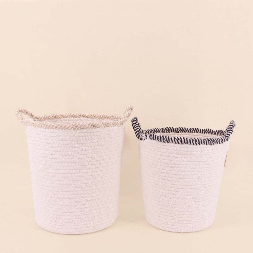 Set de 2 paniers ronds en corde de coton finition vague