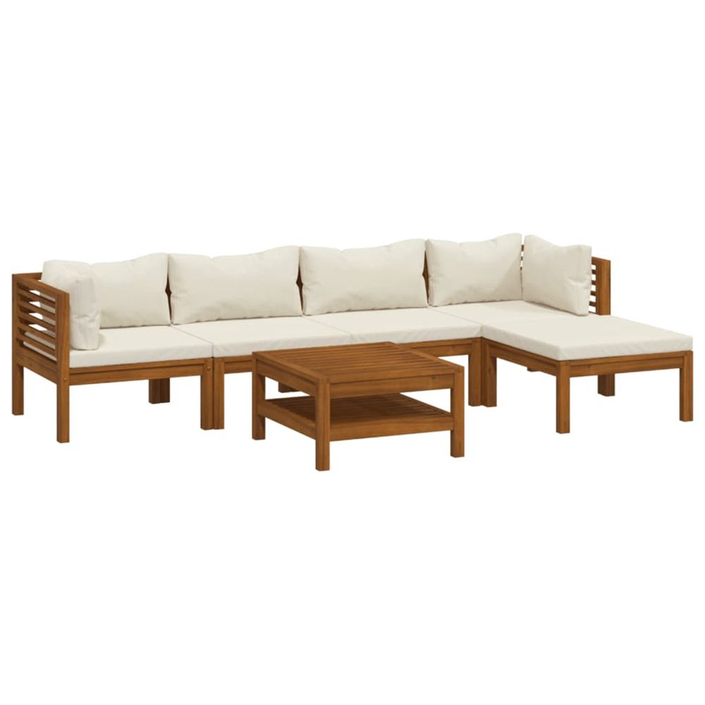 Salon de jardin 6 pcs avec coussin crème bois d'acacia solide