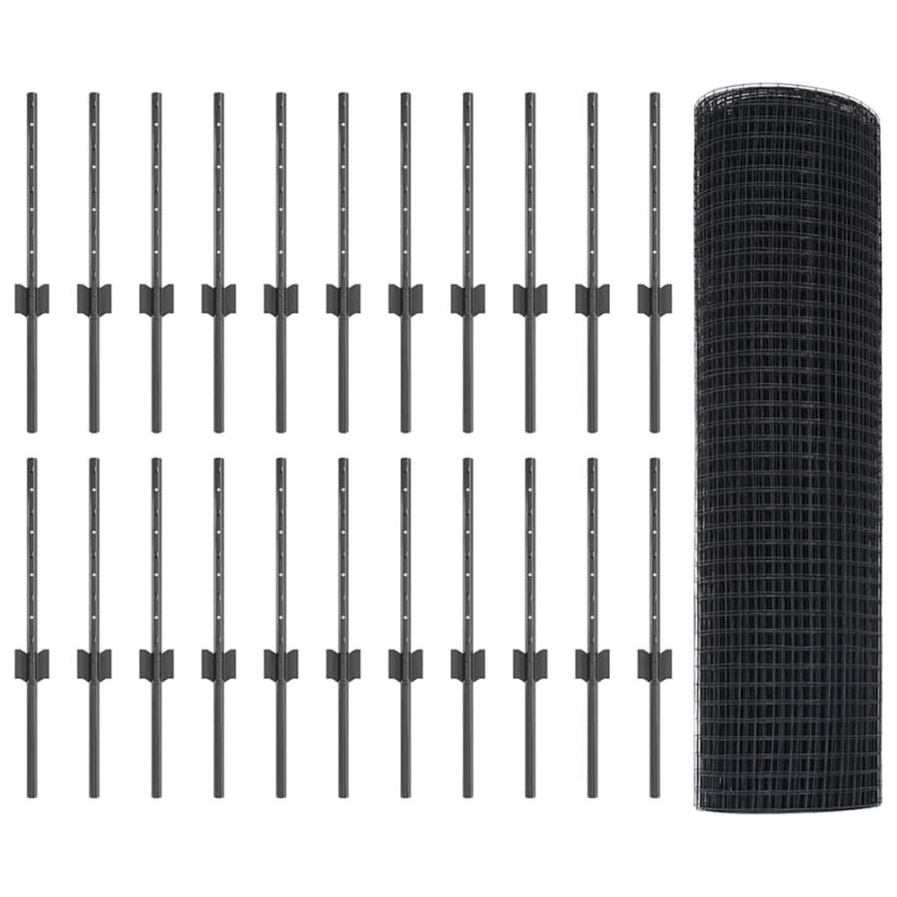 Clôture avec poteau gris 0,4 x 50 m acier et pvc